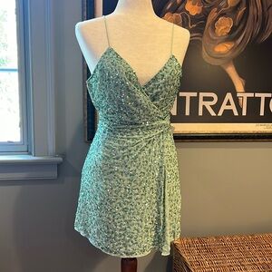 Alice and Olivia Womens Celestine Sequined Mini Wrap Dress